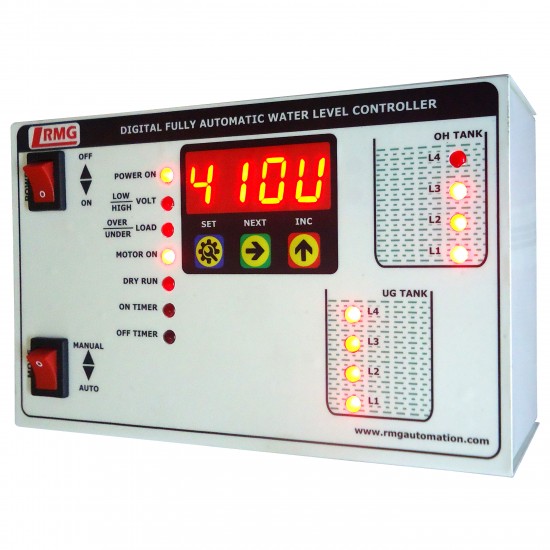 Digital Fully Automatic Water Level Controller With Low/High Voltage, Over Load, Dry Run protection with Timer - Tank & Sump