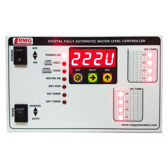 Digital Fully Automatic Water Level Controller With Low/High Voltage, Over Load, Dry Run protection with Timer - Tank & Sump Digital Fully Automatic Water Level Controller With Low/High Voltage, Over Load, Dry Run protection with Timer - Tank & Sump